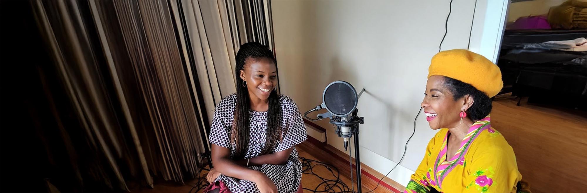 L-R: Aurecon Civil Engineer Rebecca Ilunga chats with Professor Phakeng about the future of STEM.